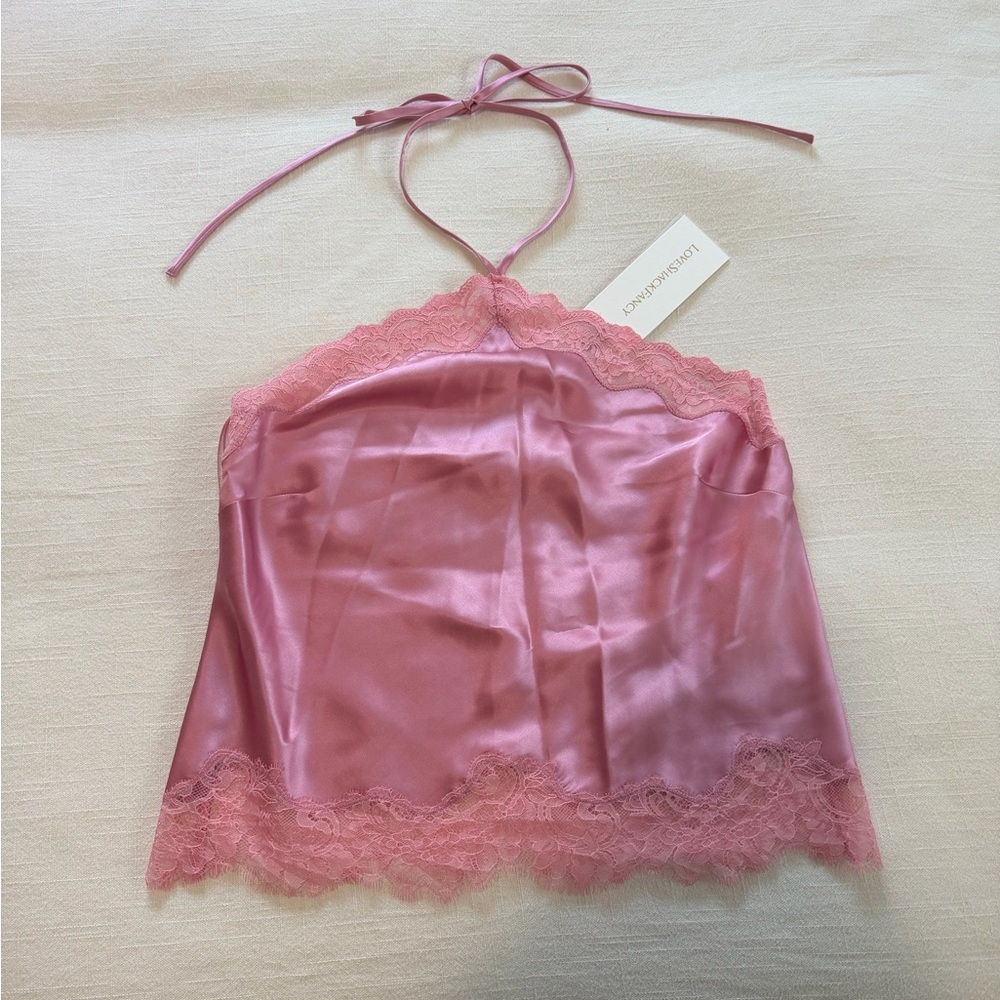 NWT. LoveShackFancy pink Rivier satin halterneck Top - Picture 10 of 12